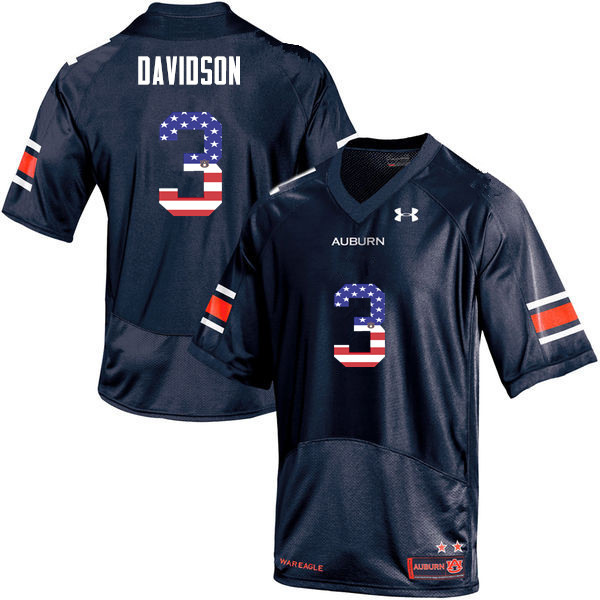 Men #3 Marlon Davidson Auburn Tigers USA Flag Fashion College Football Jerseys-Navy
